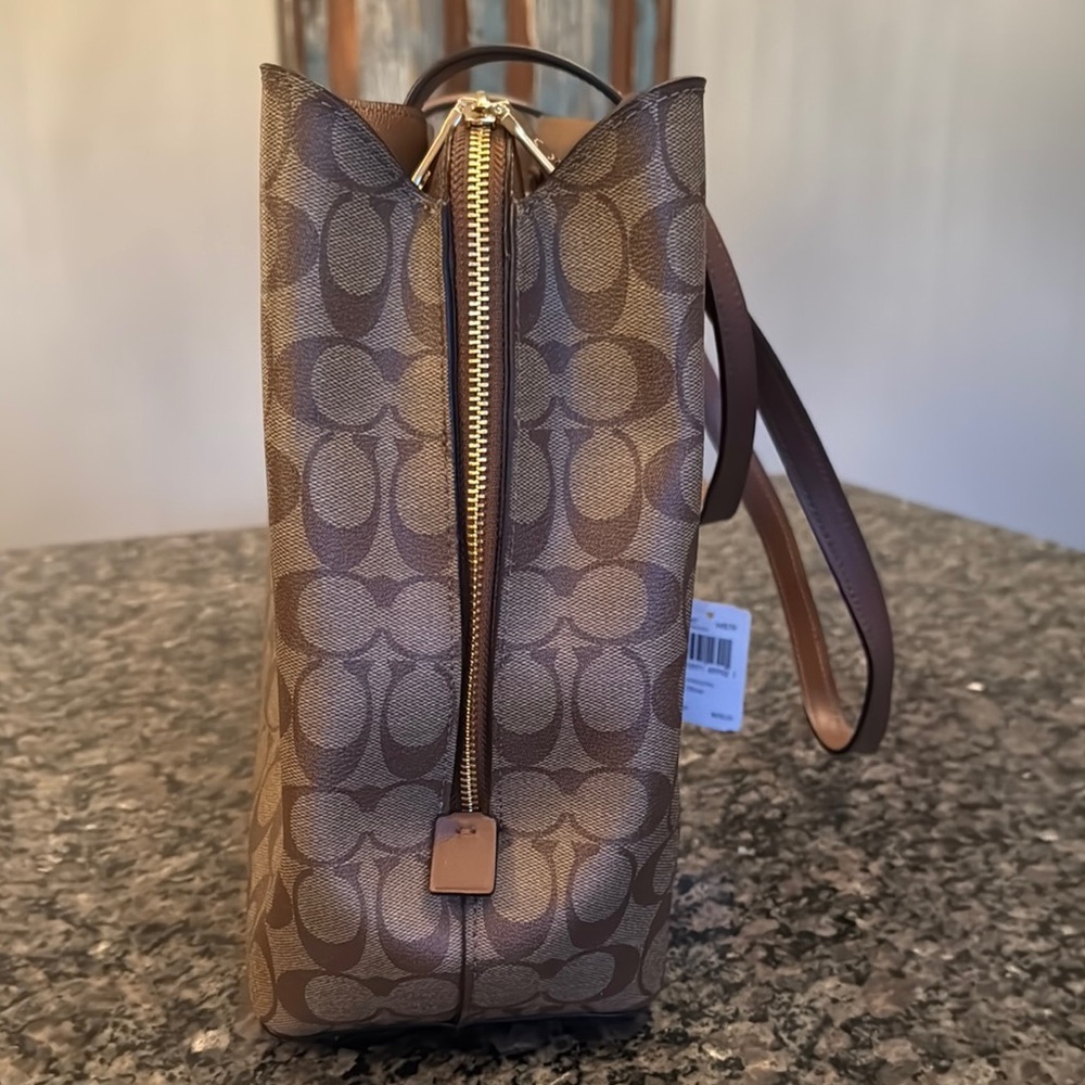 Coach large Avenue Brown coated canvas Monogram Tote Bag with Gold Hardware NWT - Picture 9 of 16